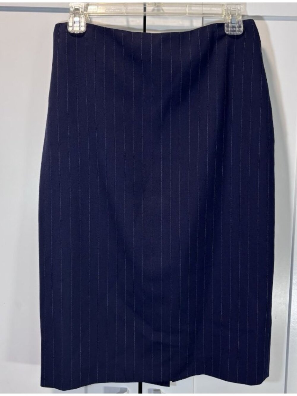 Vintage Ralph Lauren Collection Classics 100% Wool Pinstripe Navy Skirt Size 8